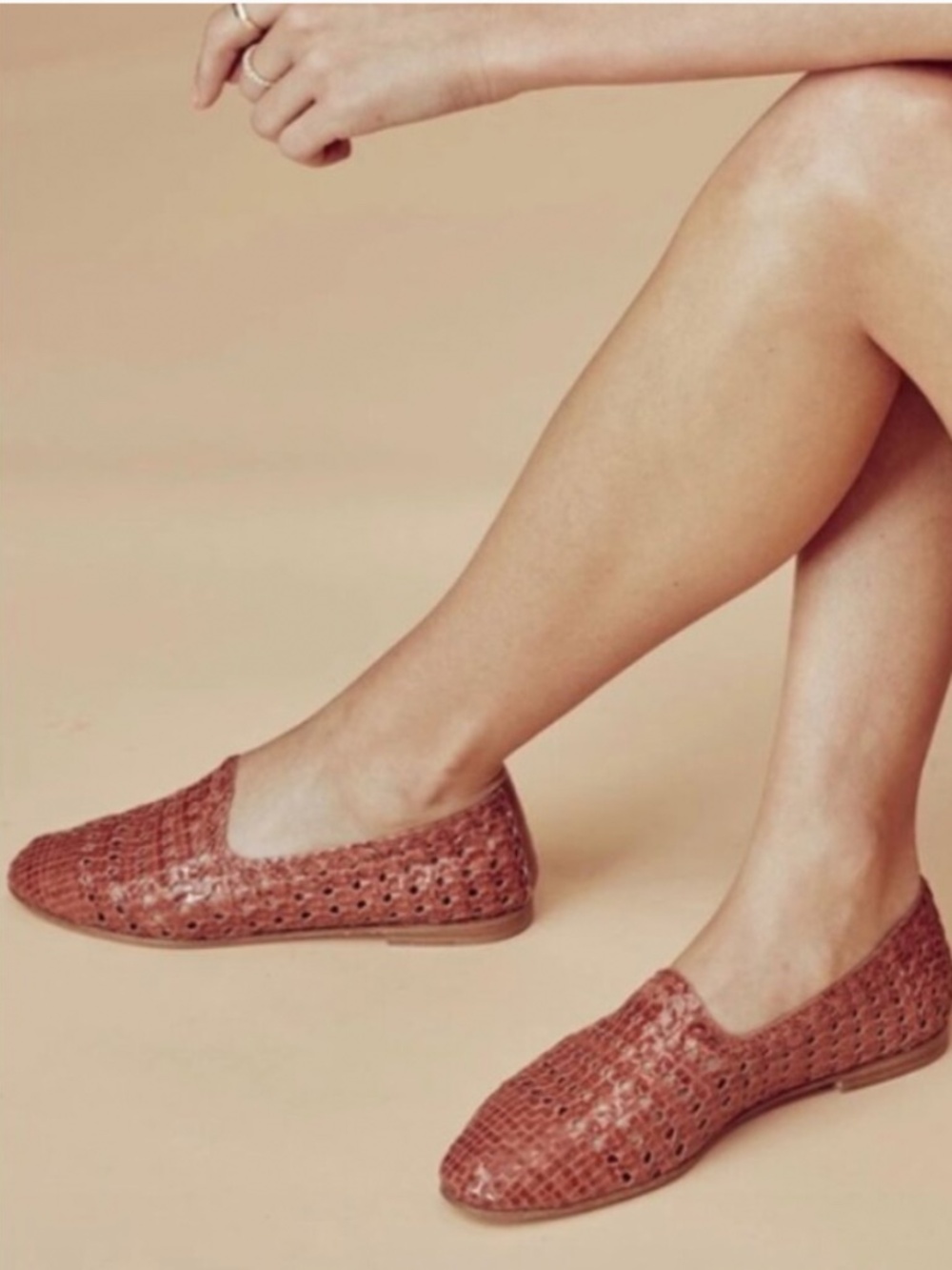 For Love & Lemons: Woven Leather Flats/Loafers - Tan, Size 7